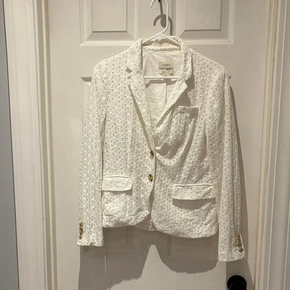 J. Crew Ivory Lace Blazer with eyelet. Schoolboy blazer with eyelet.